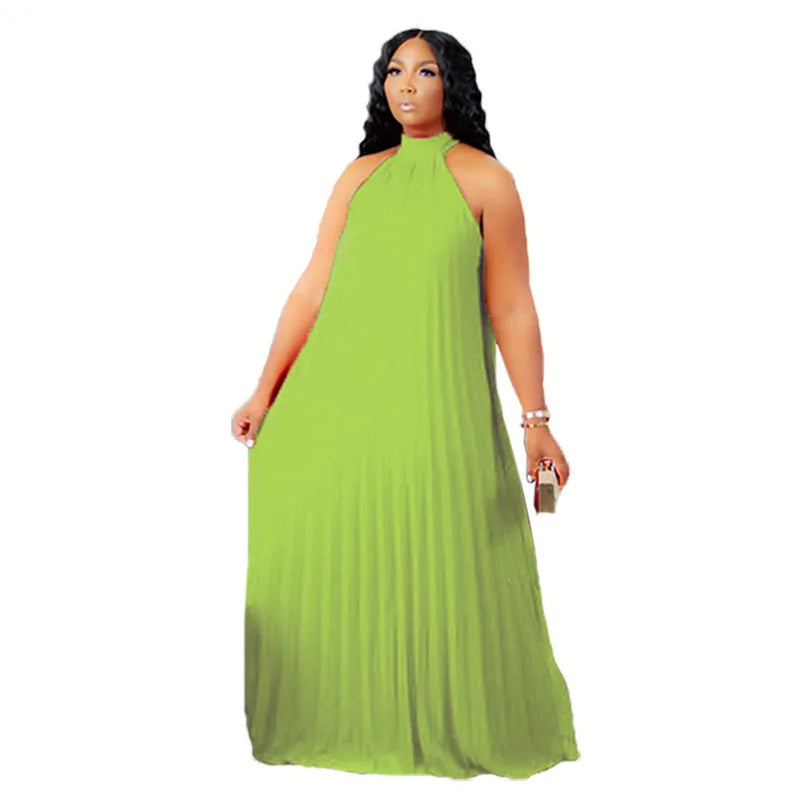 Easter Dresses Fluorescent Green Elegant Solid Patchwork Fold Halter A Line Plus Size Dresses(Fluorescent Green/XL) Easter Dresses Fluorescent Green Elegant Solid Patchwork Fold Halter A Line Plus Size Dresses(Fluorescent Green/XL)