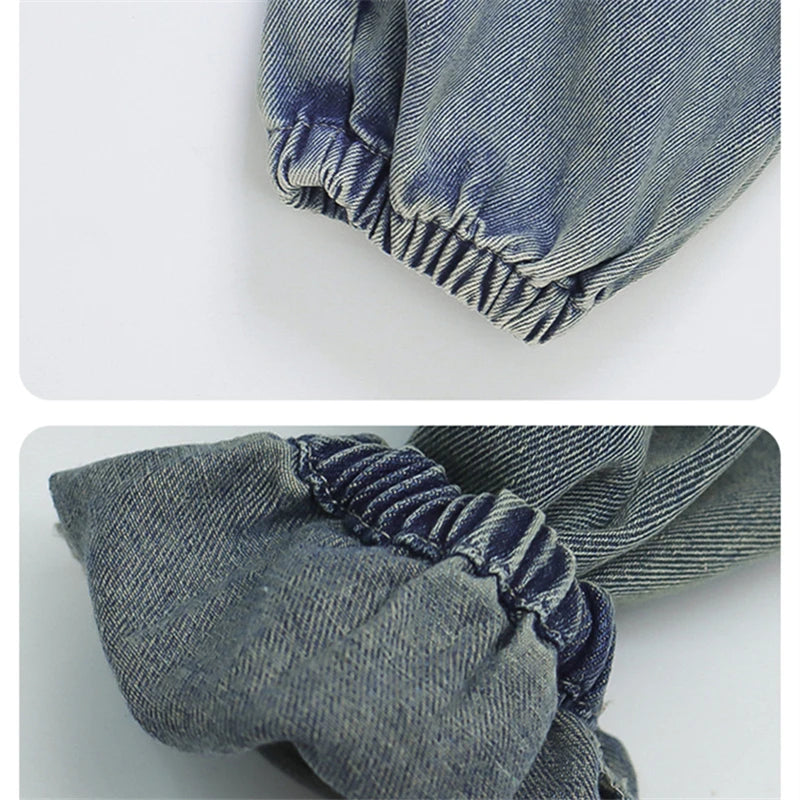 New Kids Designer Baggy Jeans for Little Girls Casual Blue Denim Pants Toddler Children Loose Trousers Age 2 3 4 5 6 7 8 9 Years