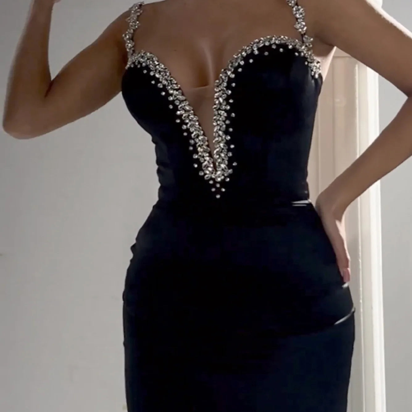 New black suspender sewn diamond elastic slim fitting bandage dress, c Mega Mart Center New black suspender sewn diamond elastic slim fitting bandage dress, c Mega Mart Center