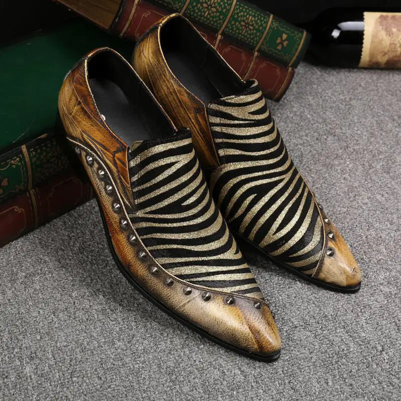 Spring/Autumn Men's Genuine Leather Pointed Toe Slip-On Brown Business Office Wedding For Men Flats Shoes