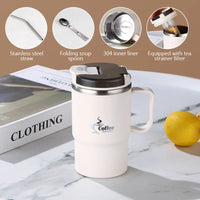 550ml Insulated Coffee Mug 304 Stainless Steel Tea Coffee Cup with Lid Spoon Tea Strainer Portable Bottle Cup For Office Travel