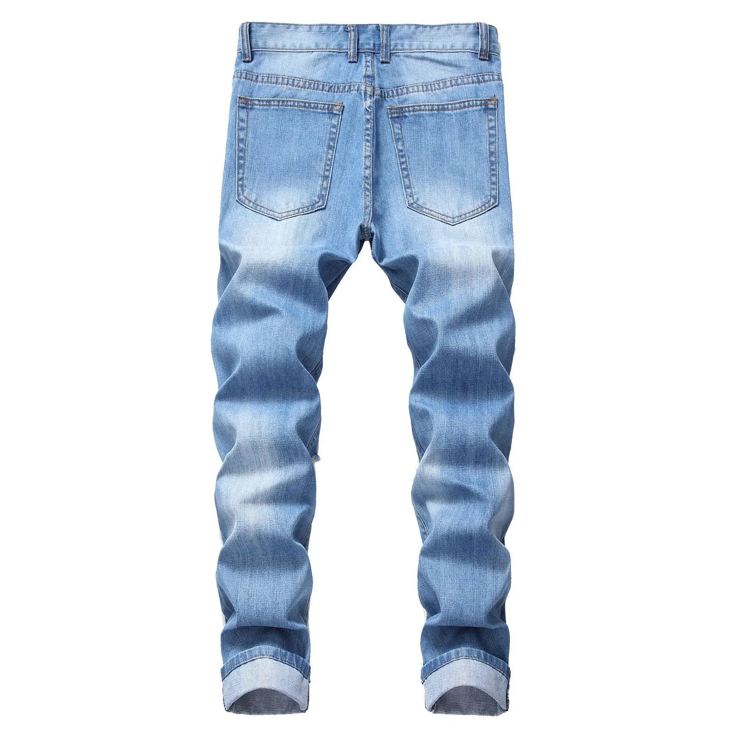 Mens Ripped Jeans Straight Slim Elasticless Tattered Trousers Autumn Streetwear Fashion Male Large Size Denim Pants