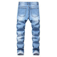 Mens Ripped Jeans Straight Slim Elasticless Tattered Trousers Autumn Streetwear Fashion Male Large Size Denim Pants