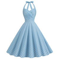 Polka Dot Hepburn Style 50s 60s Vintage Dress A-Line Backless Halter Pin Up Rockabilly Dress Women Summer Retro Party Vestidos