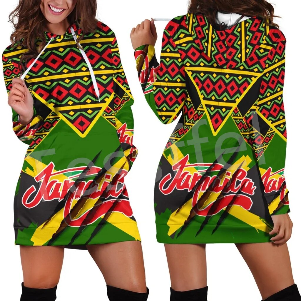 Tessffel NewFashion Country Reggae Jamaica Lion Emblem Retro Tattoo 3DPrint Pullover Sexy Women Hoodie Dress Funny Casual A1