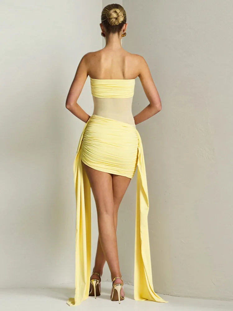 Mozision Off-shoulder Strapless Sexy Mini Dress For Women Fashion Sleeveless Backless Ruched Draped Club Party Dresses Female