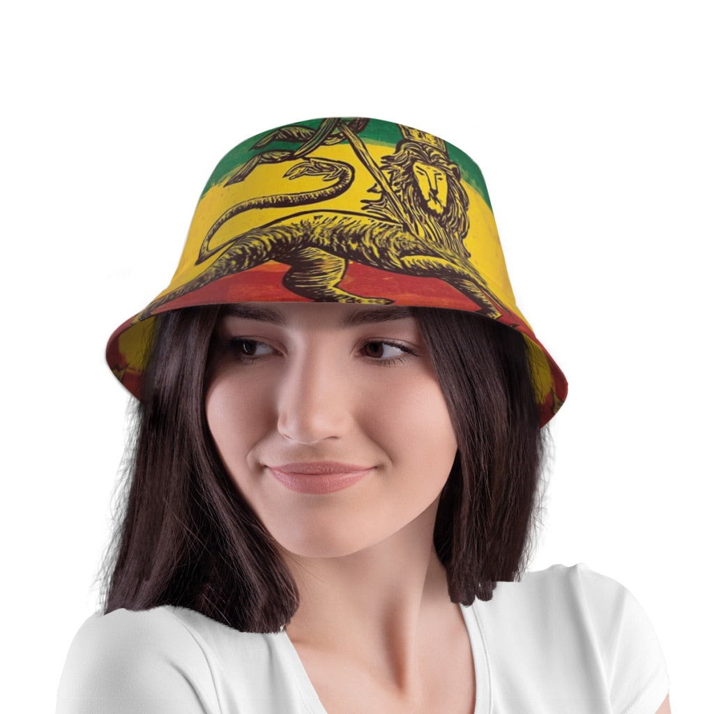 Summer Unisex Fashion Bucket Hats Rasta Flag Lion Women Men Fishing Hat  Autumn Outdoor Travel Sun Cap for Bob