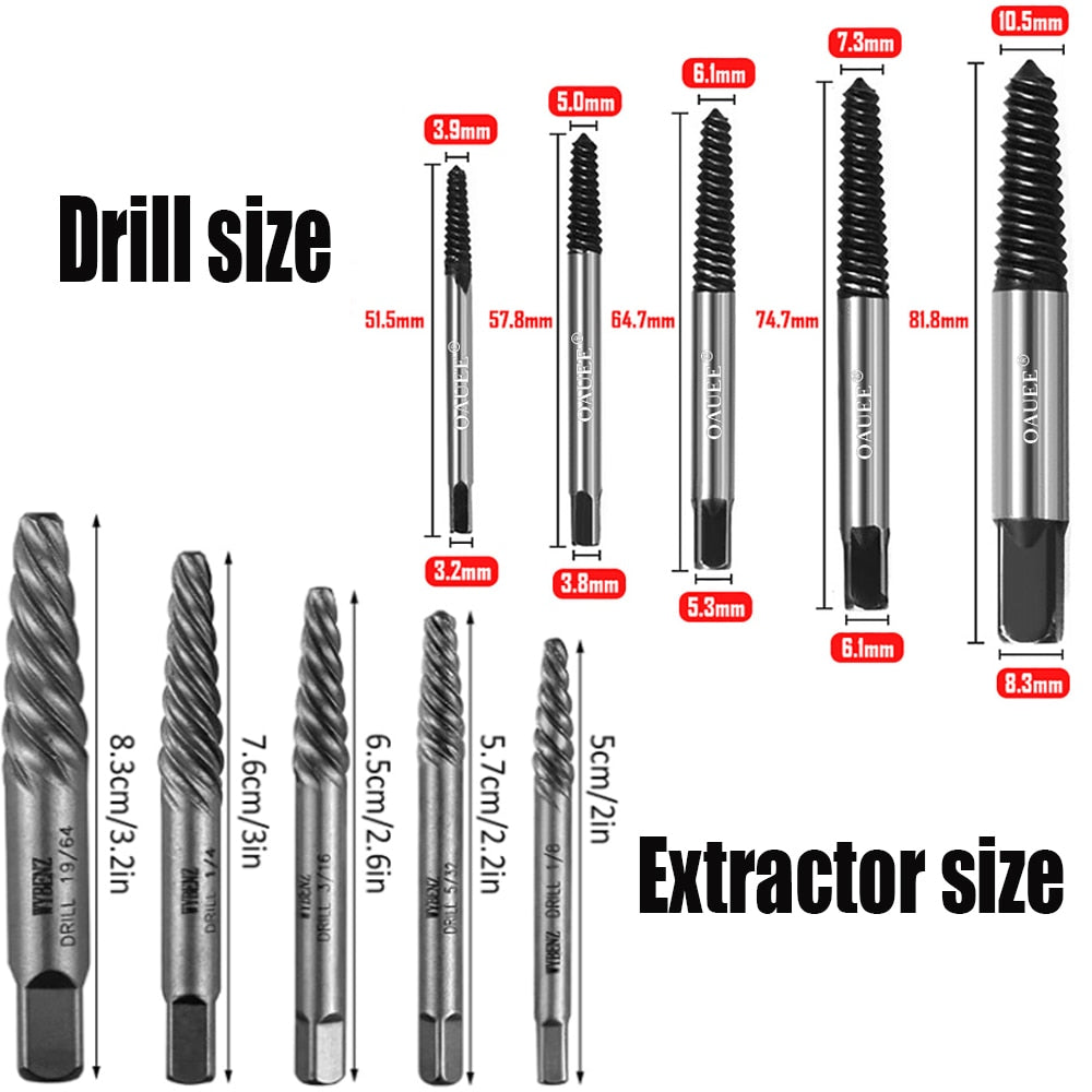 5pcs Hex Screw Extractors Tool Center Drill Bits Guide Set Damaged Bolt Remover Removal Tools Speed Easy Out Set Power Tool