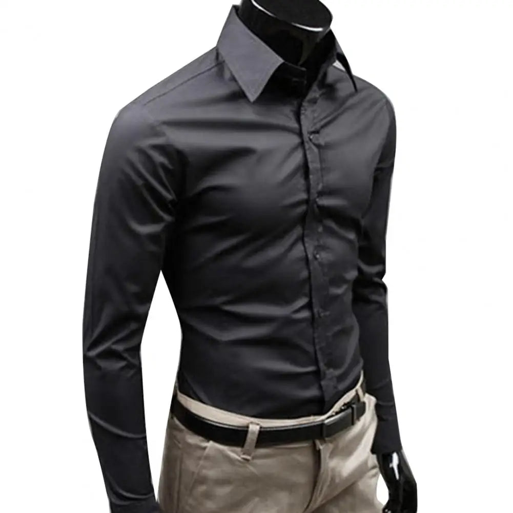 Men's Shirt Button-down Closure Anti-wrinkling Odorless4 Long-sleeve Button-down Shirt for Daily Life