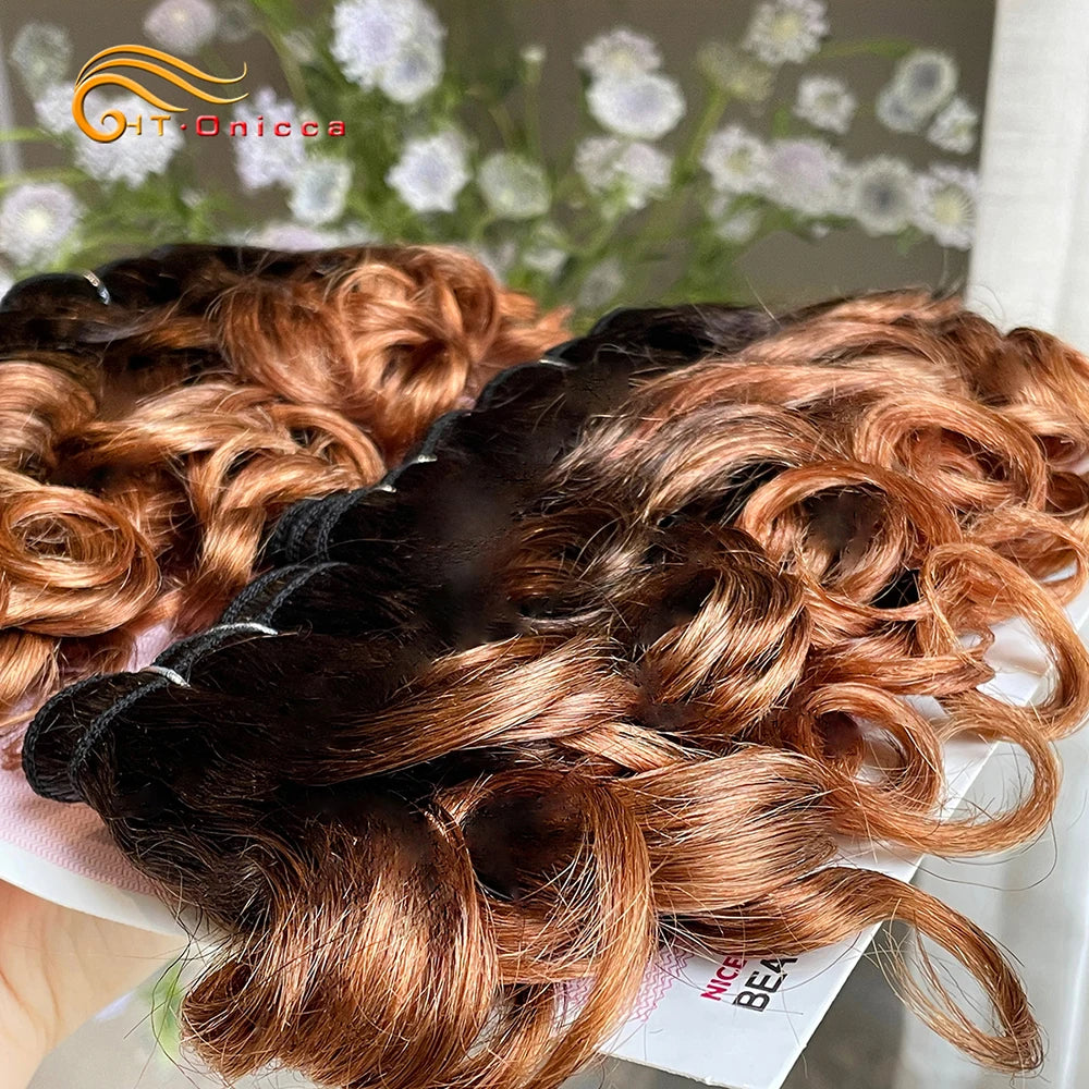 Blonde Bouncy Curly Bundles 100% Human Hair Bundles For Black Women Indian Short Curly Hair Bundles Colored 1B 27 30 99J