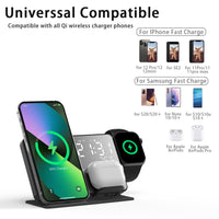 3 in 1 Wireless Charger For iPhone 14 13 12 Pro Apple Watch S8 7 15W Fast Charging Dock Station Desktop LED Digital Alarm Clock