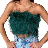 Sexy Feather Strapless Tank Tops Women Summer Party Club Sleevelss Fluffy Fashion Tops Female 2022