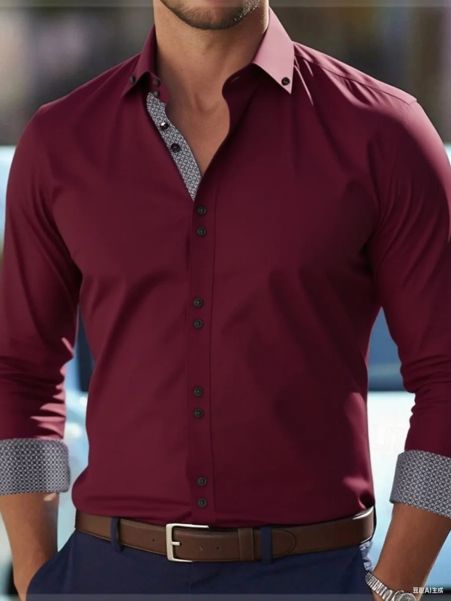 New men's button-down business casual shirt - long-sleeved lapel summer shirt - stylish and elegant casual top