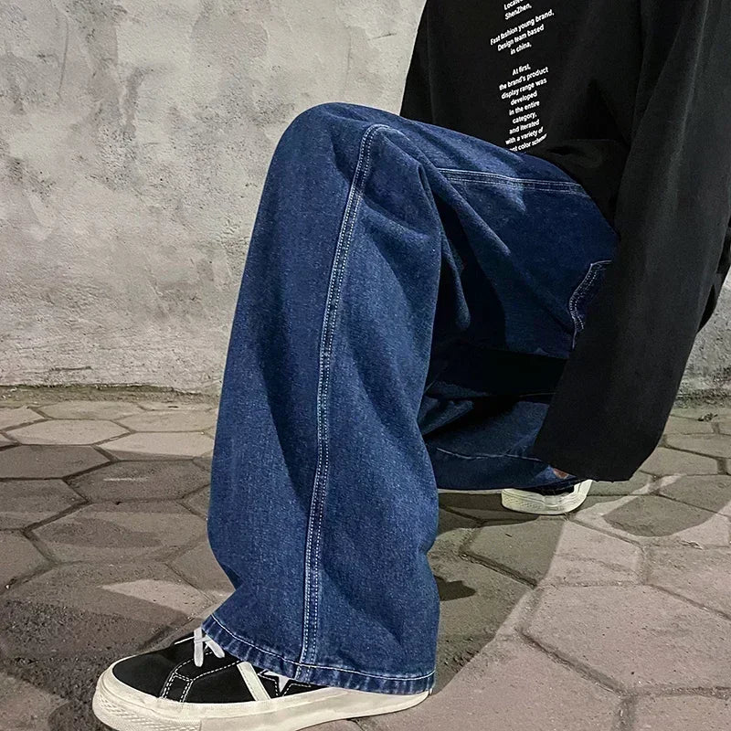 Men's Jeans Korean Version Student Casual Pants High Street Straight Loose Wide Leg Jeans Black Grey Blue Baggy Jeans