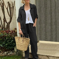 Summer Cotton Linen Casual Home 2 Piece Set For Women 2025 Fashion White Long Sleeve Shirt And Shorts Two Piece Sets Tracksuit