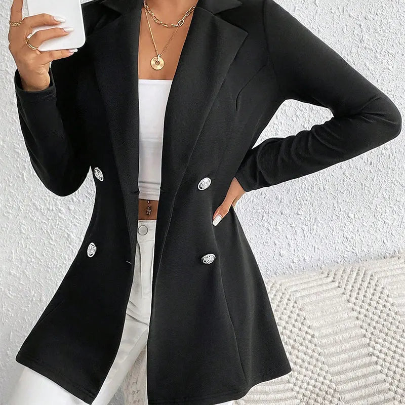 Fashion Autumn Women Coats Black New Winter Streetwear Solid Suit Collar Button Elegant Coat Trench Slim Versatile Clothing Lady