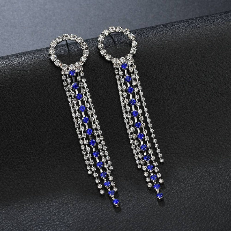 New Luxury Rhinestone Crystal Long Tassel Earrings for Women Bridal Drop Dangling Earrings Party Wedding Jewelry Gifts