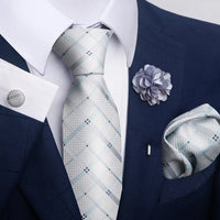 Hot Sale Luxury 8 cm Blue Floral Ties Pocket Square Cufflinks Brooch Set For Man Suit Accessories Holiday Gift Fit Formal Party