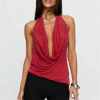 Halter Tops for Women Studded Slim Fit Open Back Draped Front Sleeveless Going Out Top Vest Party Outfits Summer Streetwear