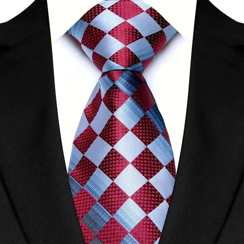 Luxury 8CM Mens Ties Plaid Checks Stripes Classic Business Necktie Jacquard Woven Neck ties For Men Groom Wedding Party Neckwear