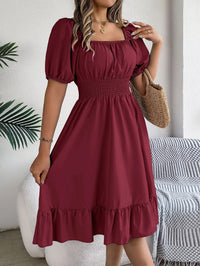 Spring Summer Elegant High Waisted Dress Square Neck Short Sleeved Ruffled Edge Long Dresses 2026 Valentine's Day Woman Clothing