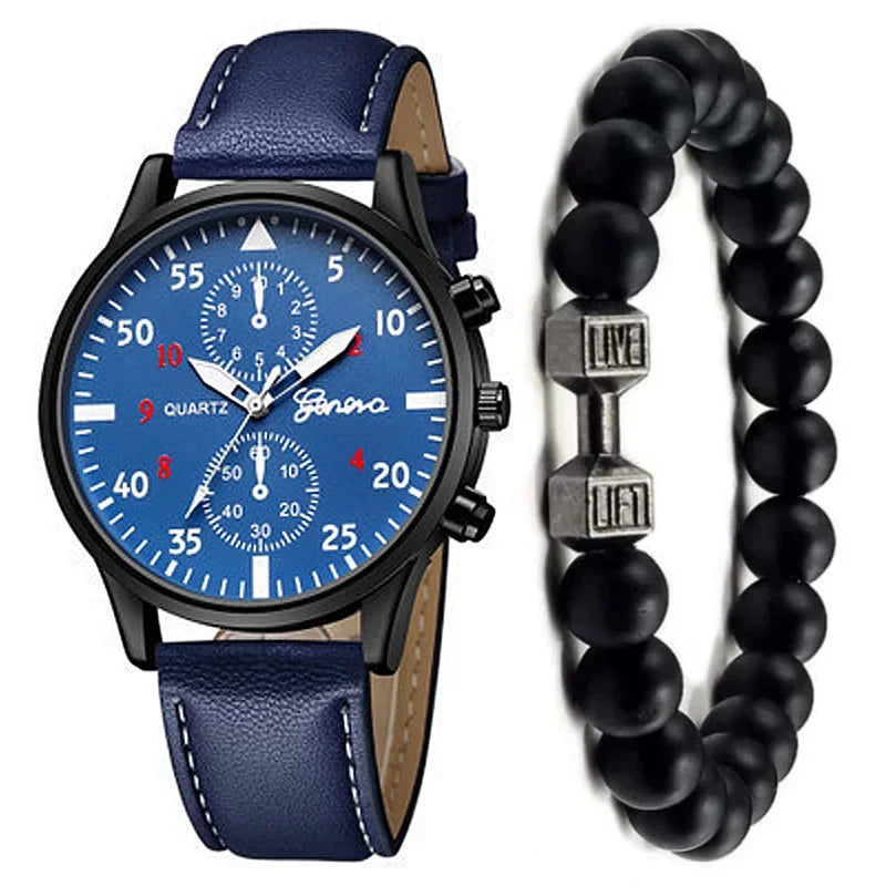 2/1pcs Men Sports Watches Set Man Business Quartz Wristwatch Luxury Brown Leather Bracelet Men Casual Clock Watch（no Box）gifts