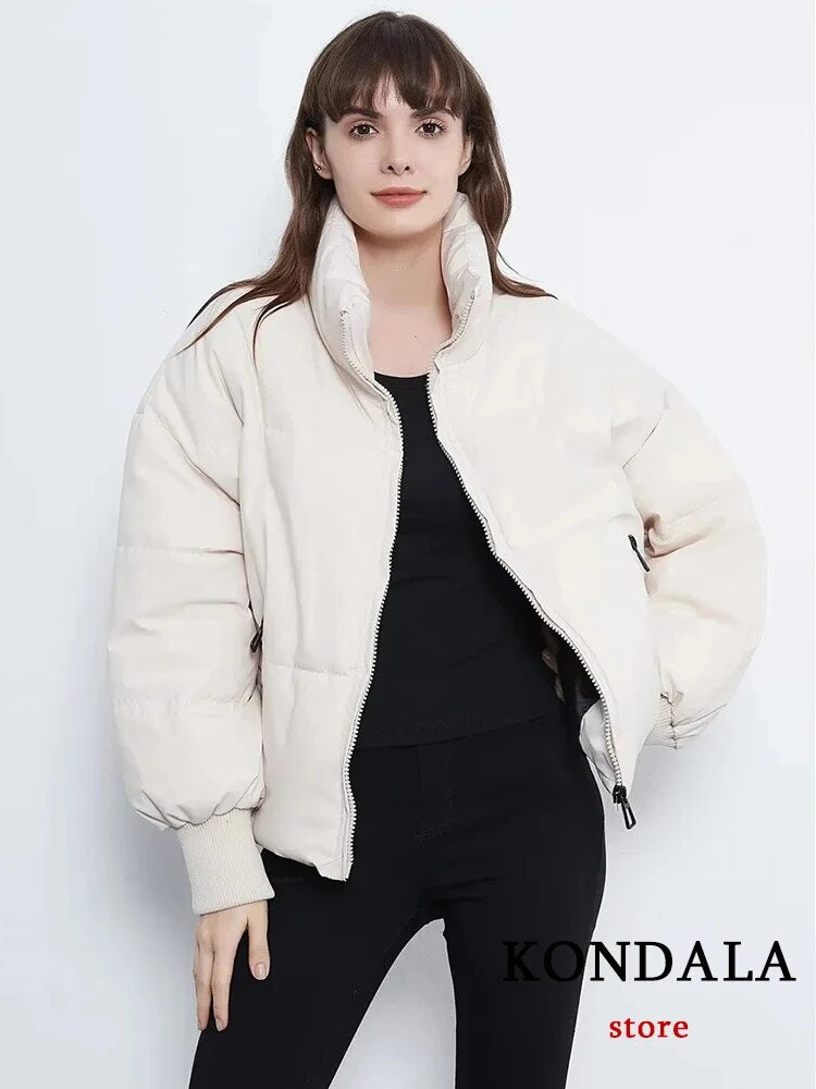 KONDALA Autumn Winter Women Jackets Thicken Streetwear Oversized Parkas Long Batwing Sleeve Pockets Fashion 2023 Female Coats