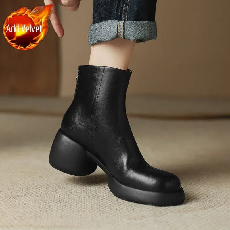 Booties Round Toe Women's Ankle Boots Fashion 2024 Very High Heels Heeled Female Short Shoes Chic and Elegant Boot Footwear Pu
