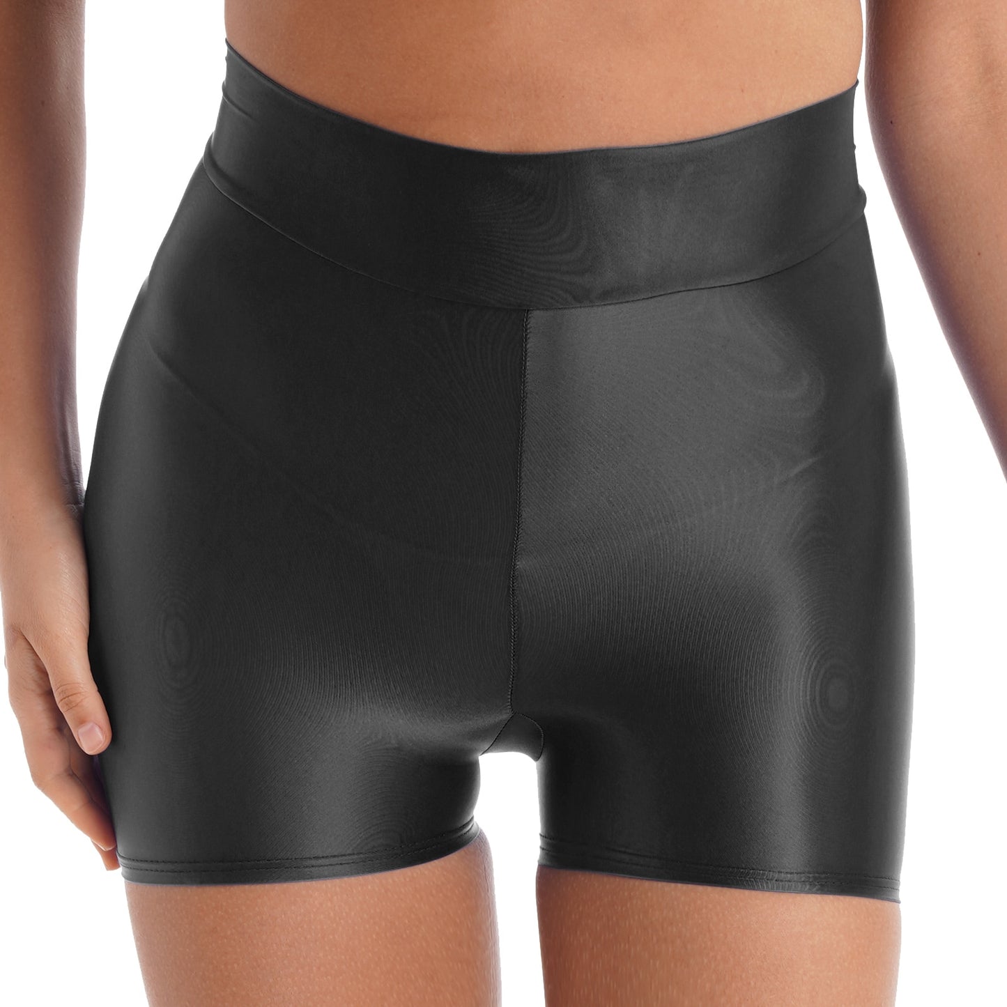 Women Glossy Shorts Spandex Short Leggings Seamless Tight Smooth Elastic Shiny Biker Shorts