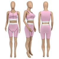 Knitted Ribbed Striped 2 Piece Sets Summer Outfits for Women 2023 Crop Top and Shorts Casual Matching Sets Sportwear Sweatsuits