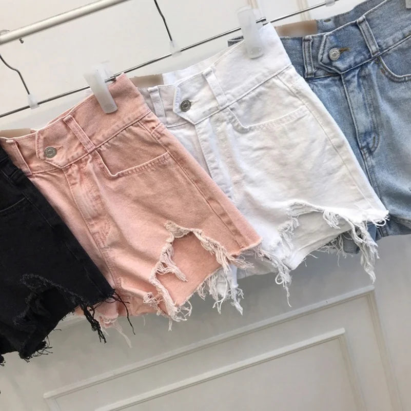 Streetwear Stylish Sexy Hot Shorts Girls Vintage Ripped Jeans Shorts Women High Waist Denim Shorts Female Summer Chic  Casual