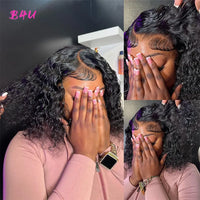 Deep Wave Short Bob Wig Human Hair 13x4 Lace Frontal Wigs HD Lace Front Wigs Water Wave Curly 180 Density 4x4 Lace Closure Wigs