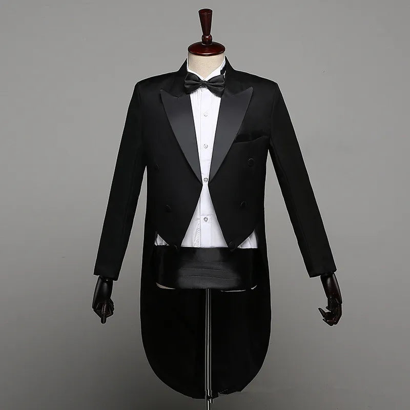 2025 Two Pieces Tailcoat Suit Men's Classic Lapel Tail Tuxedo Coats Pants Sets Men Wedding Groom Dress Up Stage Perform Costumes