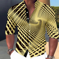 Men's long-sleeved shirt, stylish geometric print shirt, business casual slim-fit long-sleeved collared shirt for men.