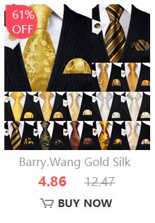 Barry.Wang Gold Silk Mens Tie Hanky Cufflinks Set Yellow Beige Orange Luxury Jacquard Necktie For Male Wedding Business Party