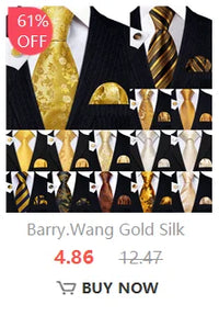 Barry.Wang Gold Silk Mens Tie Hanky Cufflinks Set Yellow Beige Orange Luxury Jacquard Necktie For Male Wedding Business Party