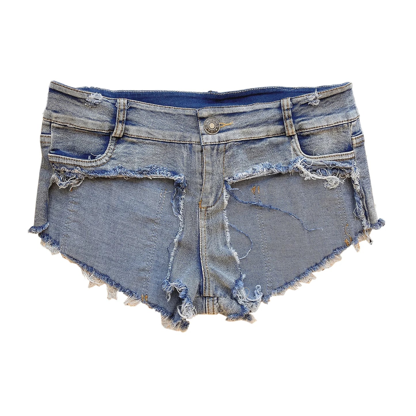 9022 # New Sexy Plus Size Tight Height Elastic Bar Strap Hollow Strap Broken Denim Shorts Women's Jeans