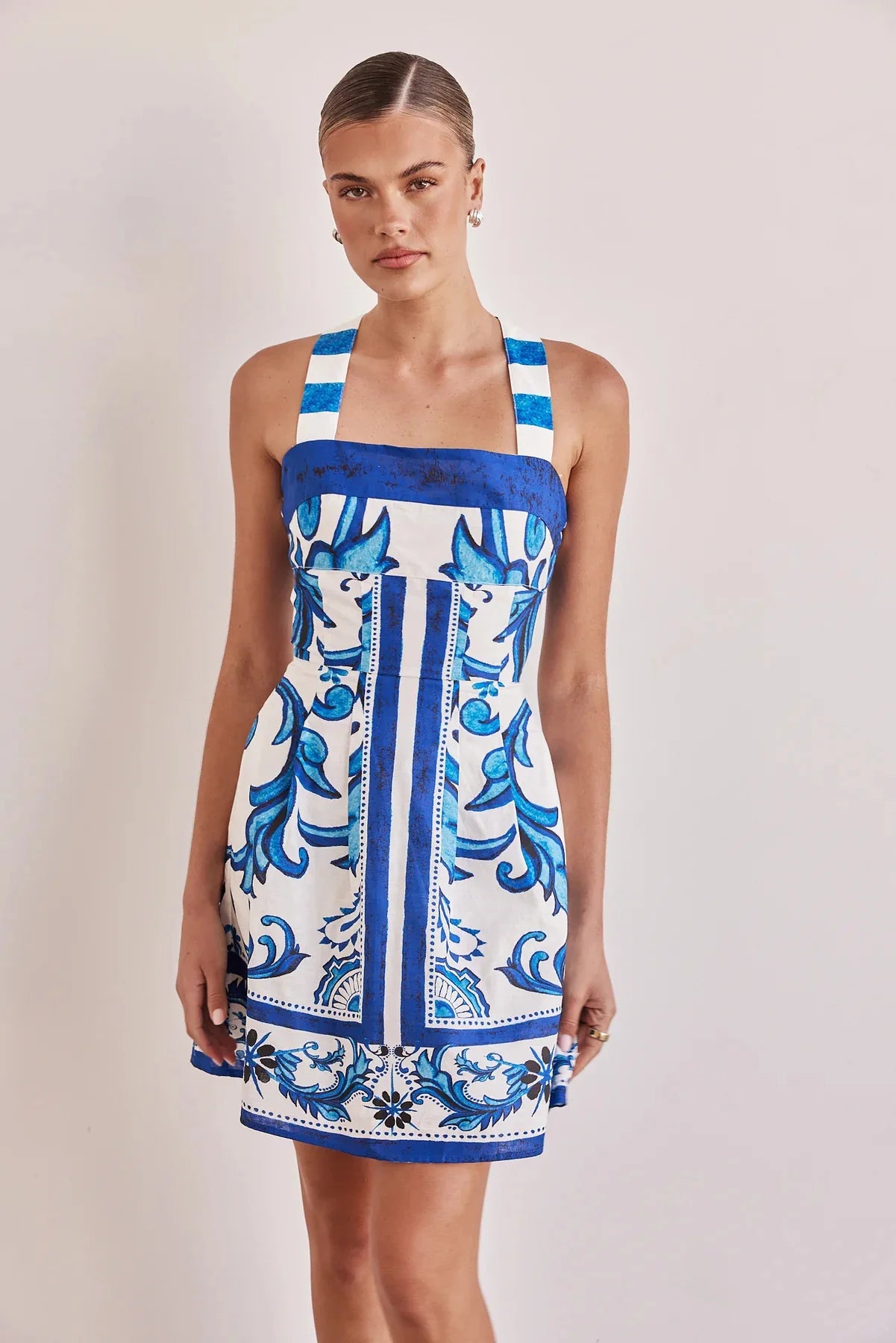 Women Summer Sexy Printed A-line Mini Dress Fashion Casual Blackless Sleeveless High Waist Off Shoulder Vestidos Party Dresses