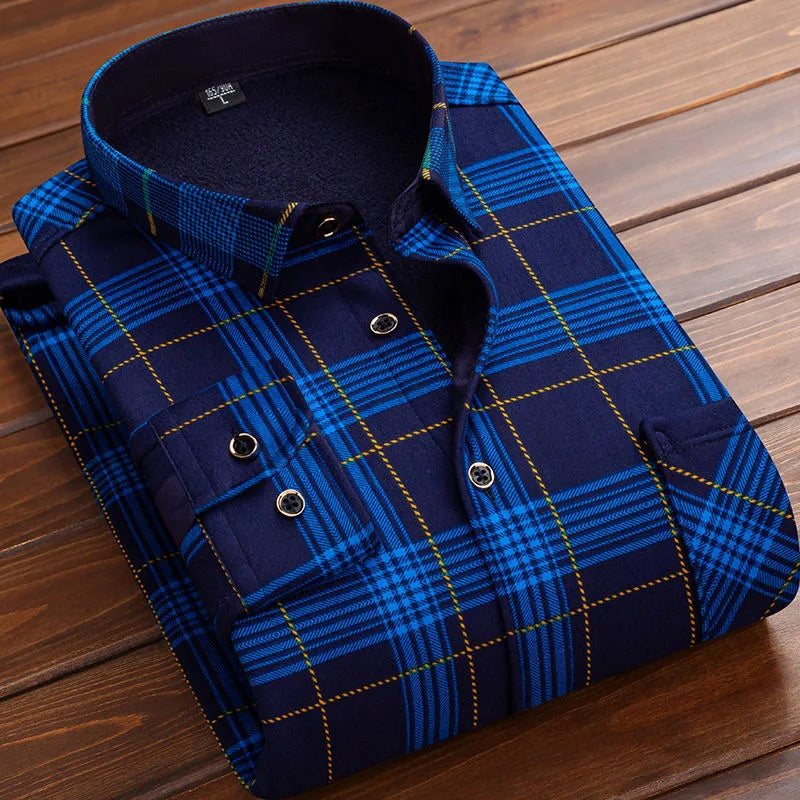 2025 Men's Autumn Winter Casual Long Sleeve Plaid Shirt Thick Warm Men's Casual High Quality Soft Large Size Warm Shirt Tops 4XL