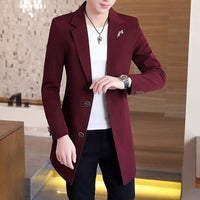 New Men's Business Casual Fashion Urban Korean Trend Slim Solid Color Small Suit Jacket Spring blazers long dress coat