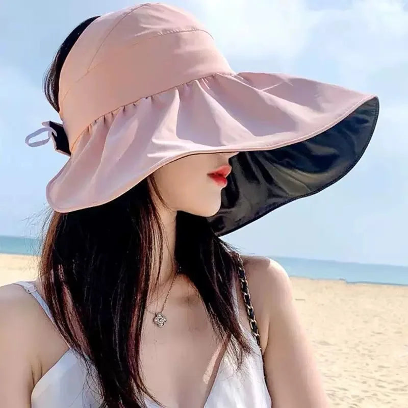 Empty Top Wide Brim Foldable Sun Hat for Women Spring Summer Anti UV Sunscreen Bucket Hat Girl Outdoor Hiking Fishing Beach Caps