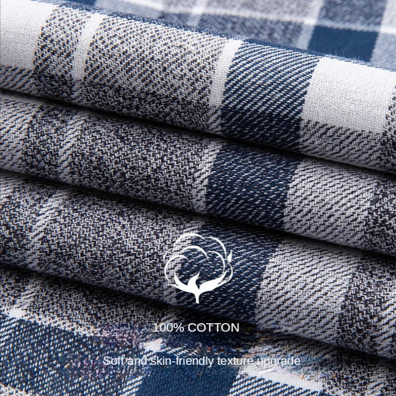 Cotton Plaid Shirt Men's Long-Sleeved High-End Clothing Casual Plaid Flannel Shirt 100% Cotton Button Tops Male Leisure Shellort