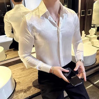 Men's Shiny Long-Sleeve Button-Down Shirt with Slim Fit