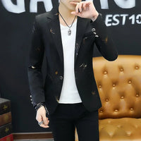 Men's Korean Slim Suit Blazer Men's Summer Handsome Personality Printed Small Suit Night Men's Casual Suit Thin Jacket