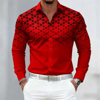 17 colors of men's shirts, fashionable geometric pattern print long sleeve shirts, personalized trendy slim lapel casual shirts