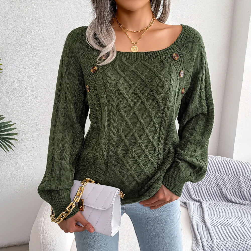 Women Cable Knitted Button Sweater Fall Winter Long Sleeve Korean Fashion Casual Top Female  Loose Fit New In Clothing