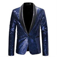 Shiny Sequin Men's Suit Jacket, Stage Performance Coat, White Silver Blue Red Purple Blazers V-neck Single Button S M L XL XXL