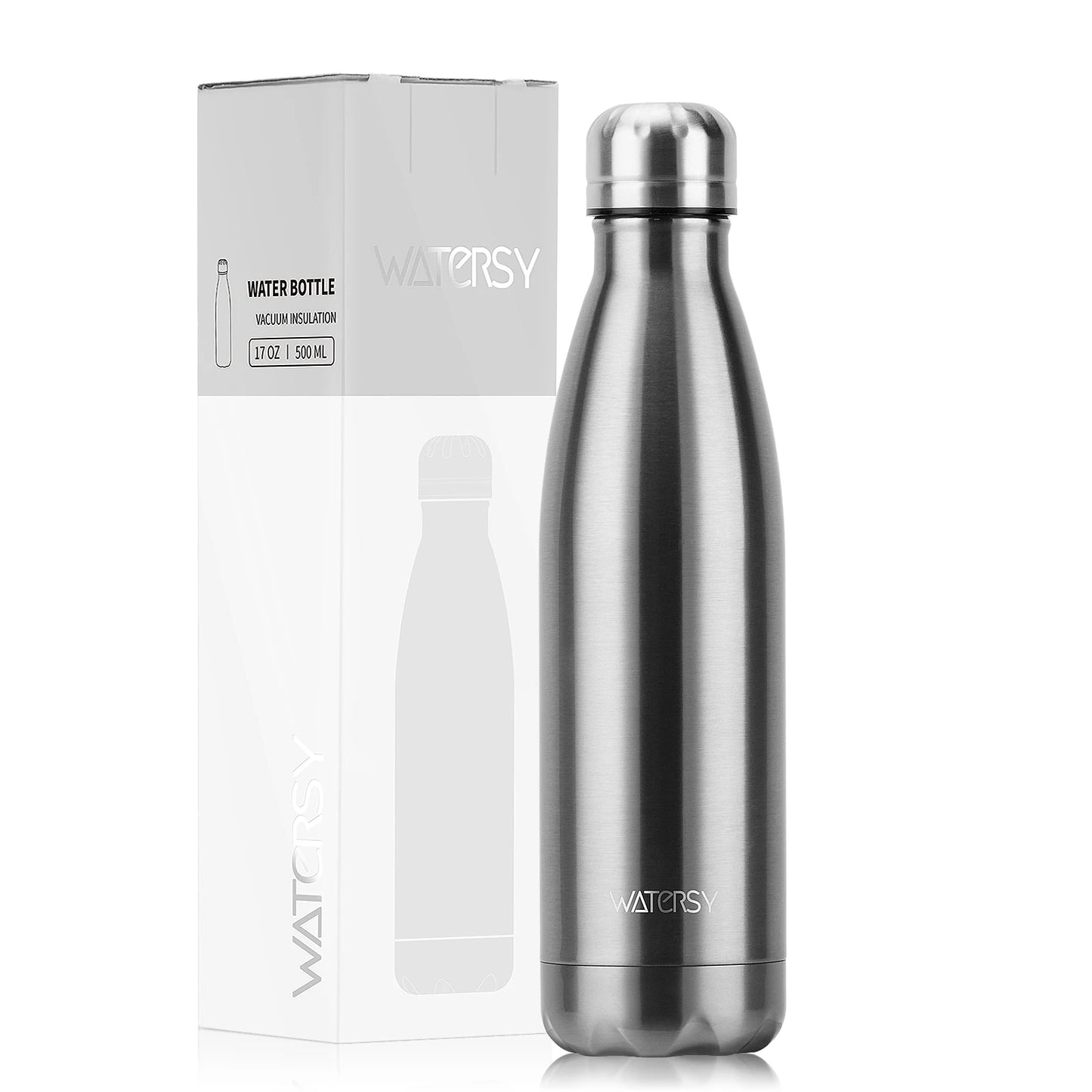 WATERSY 500ml Insulated Water Bottle, Stainless Steel Thermal Leakproof Flask, BPA-Free Double Walled Vacuum Bottle for Sports
