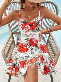 Women's Floral Print Lace Hollow Out Strapless Dress - Sleeveless Summer Boho Beach Maxi Dress