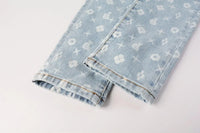 2025 American Jean Print Pants 9089 Style High Waist Loose Fit Straight Leg Blue Jeans Women's Fashion Casual Trousers